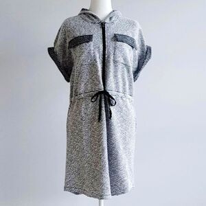 Venus Women’s Lounge Short Sleeve Knit Dress Hooded Black/White Size XS NWOT